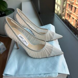Jimmy Choo Love 100 glittered tulle and canvas pumps